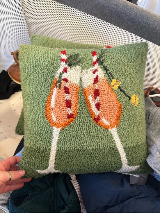 Other - Green Holiday Pillow with Toasting Champagne Glasses